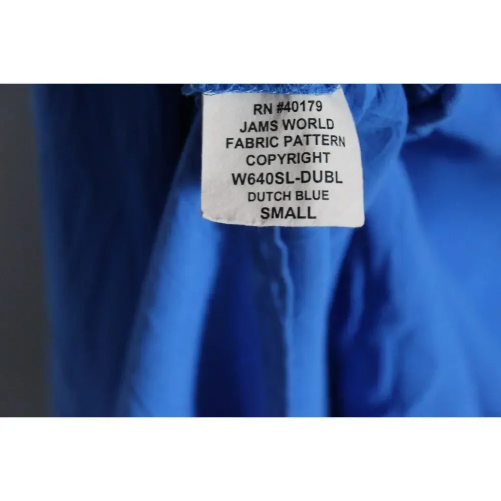 Jams World Solid Dutch Blue Button Blouse Crinkle Shirt Sz Small 3/4 Sleeve Top - Picture 7 of 16